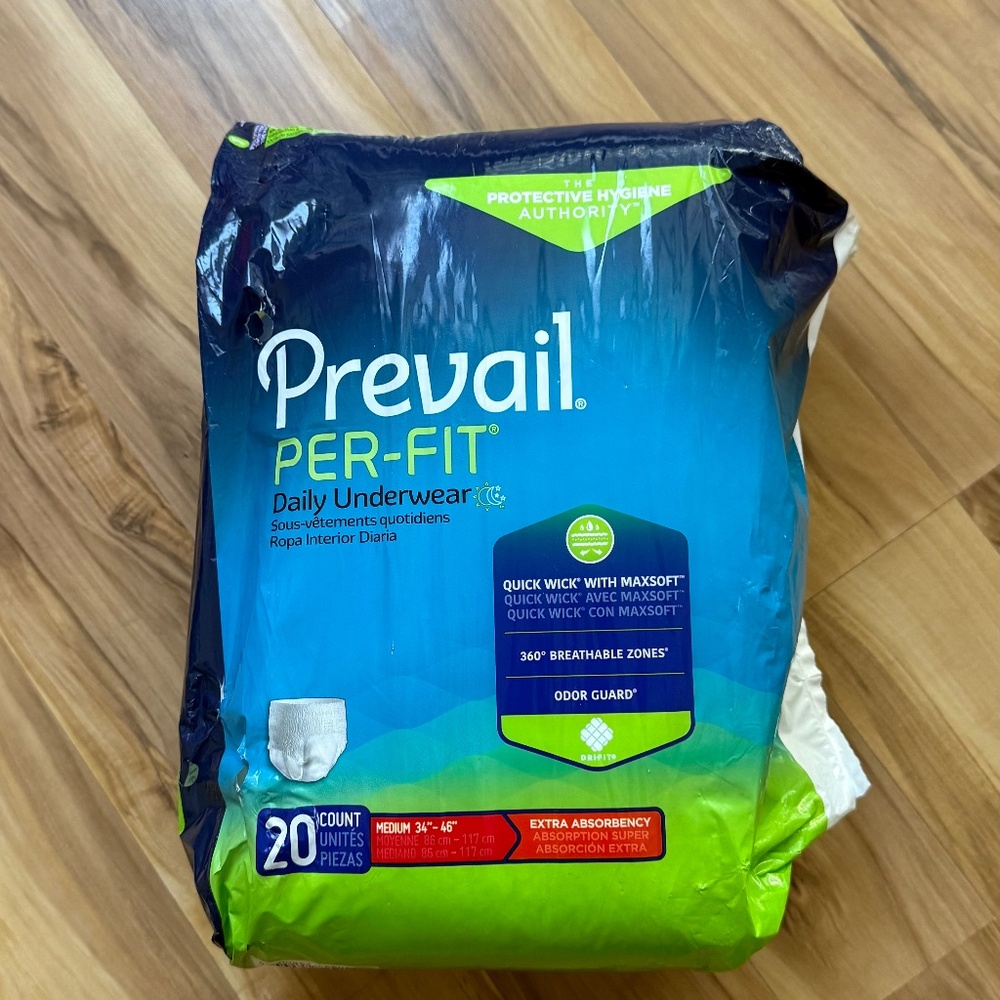 10 bags of 20 Prevail Per-Fit Daily Underwear, size M
